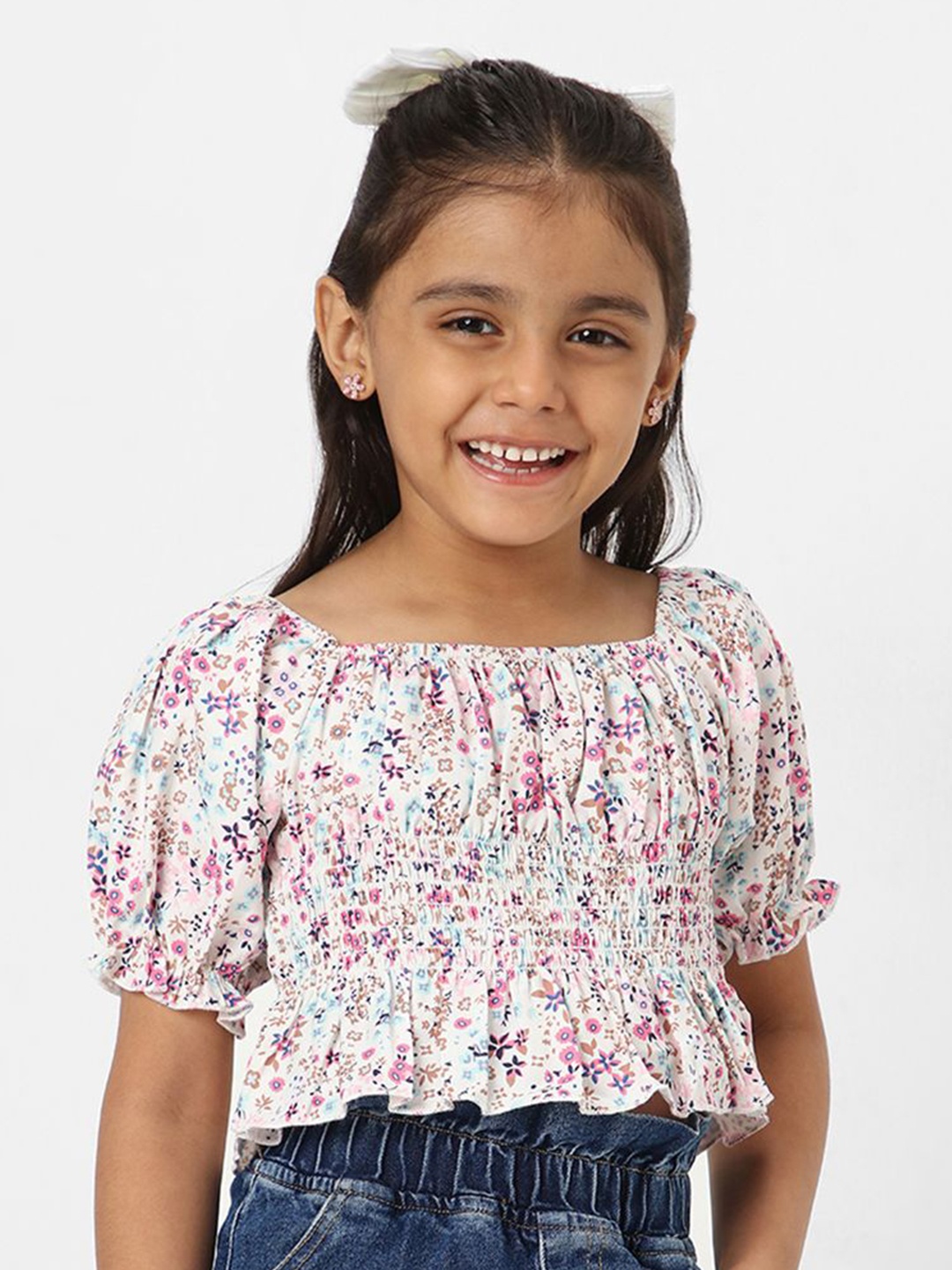 

Nauti Nati Girls Printed Cropped Top, White