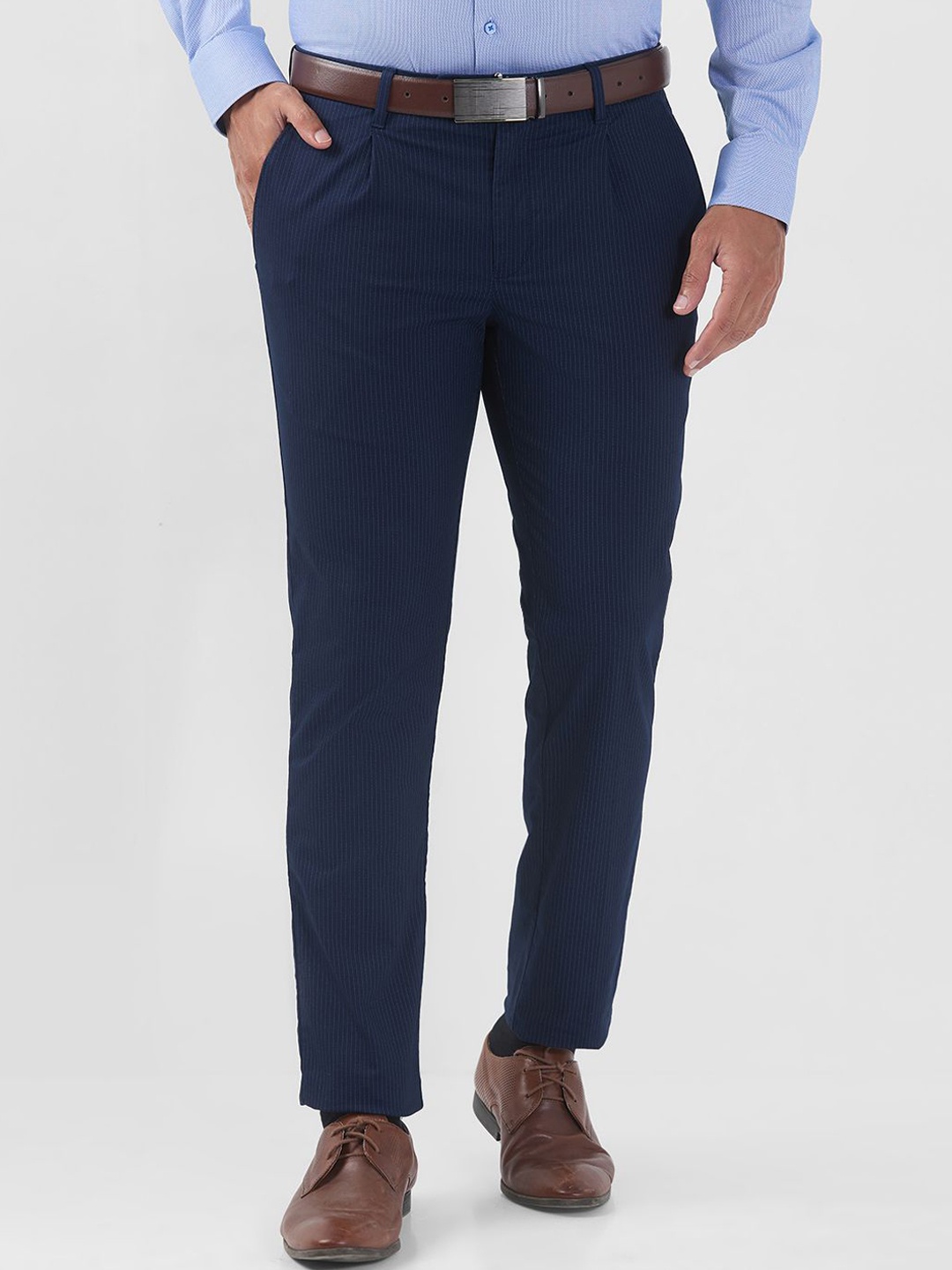 

Raymond Printed Slim Fit Formal Trousers, Blue