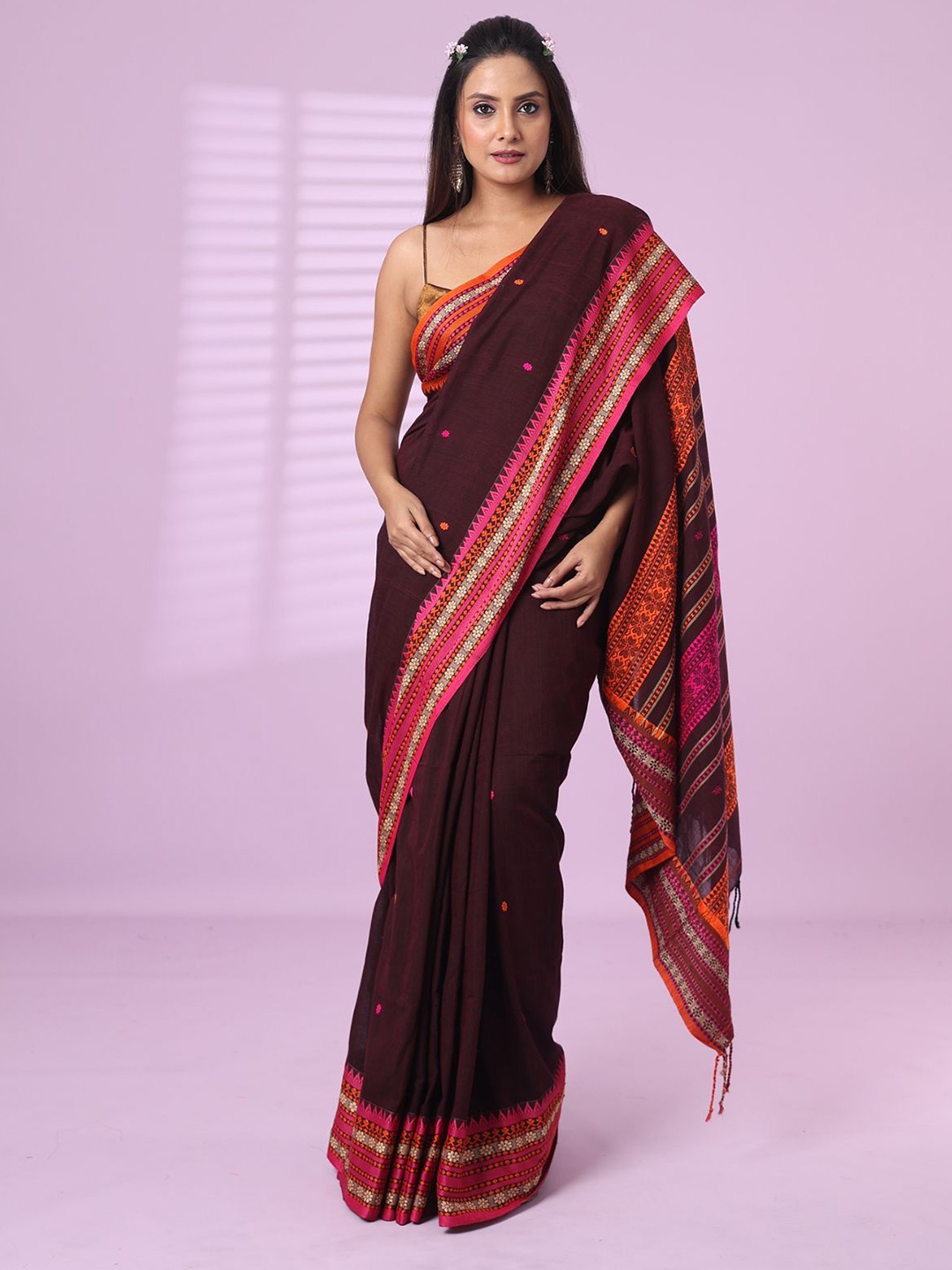 

Charukriti Woven Design Ethnic Motifs Pure Cotton Saree, Brown