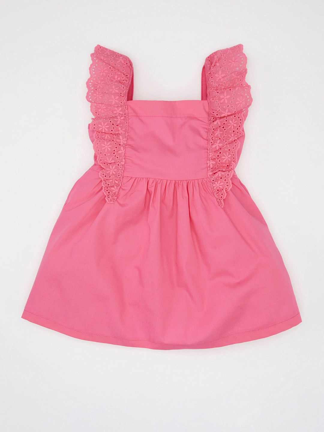 

DeFacto Girls Flutter Sleeve Pure Cotton Fit & Flare Dress, Pink