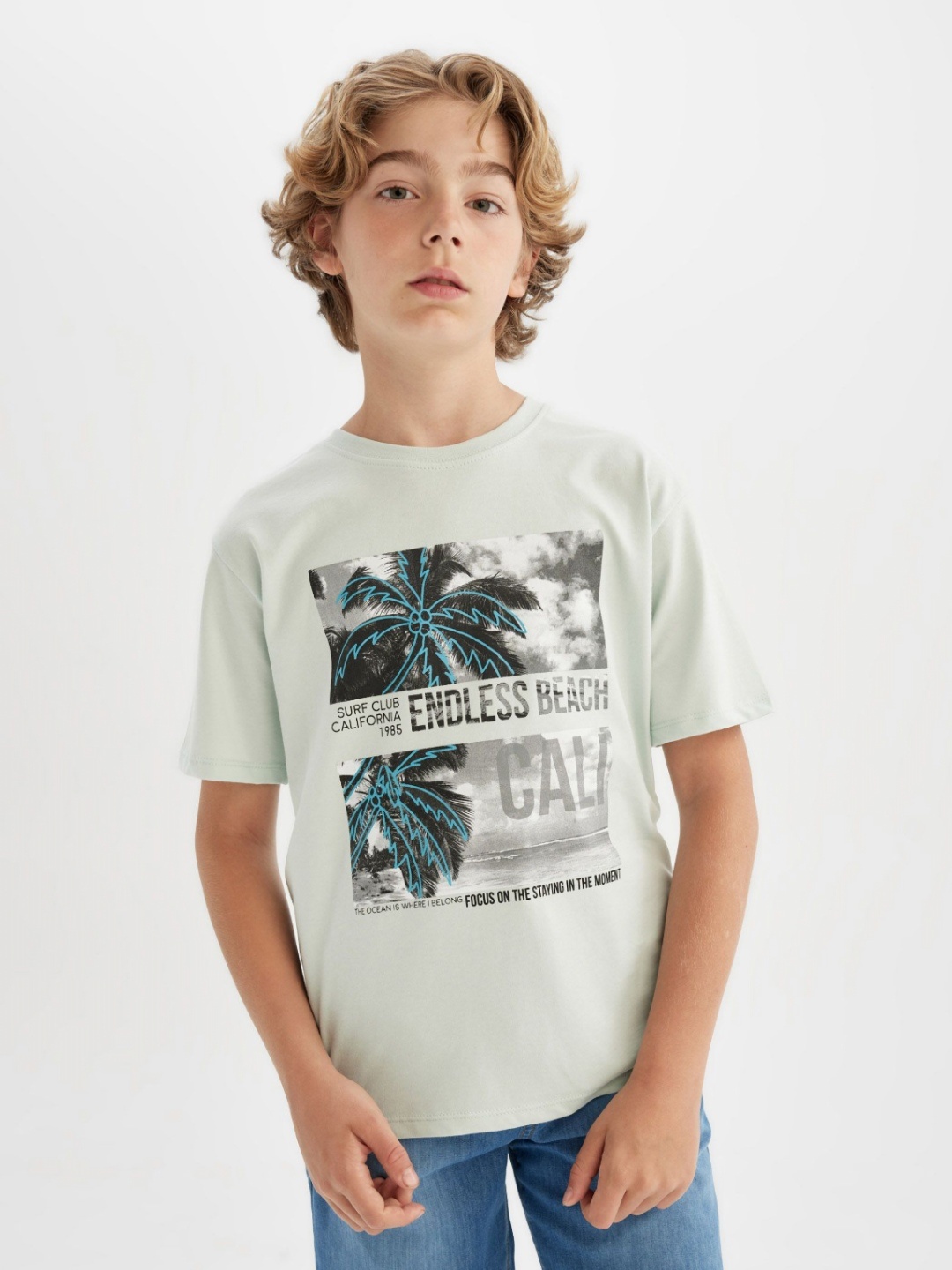 

DeFacto Boys Graphic Printed Round Neck Cotton T-shirt, Grey