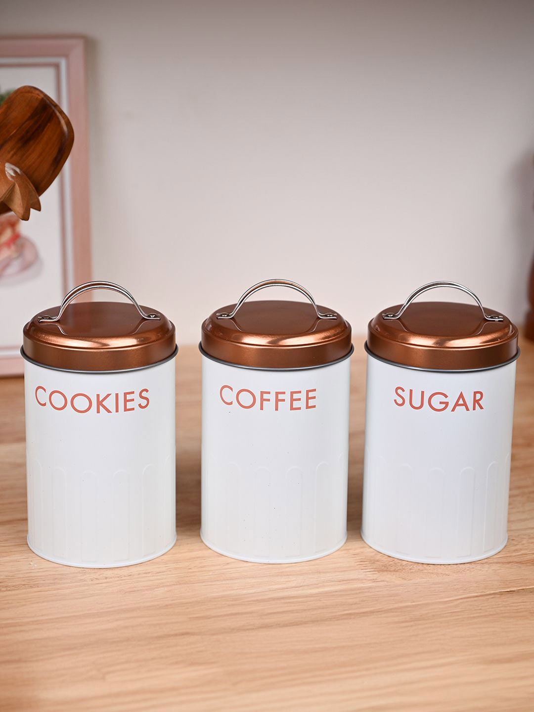 

MARKET99 Off White & Copper-Toned 3 Pieces Metal Container Set