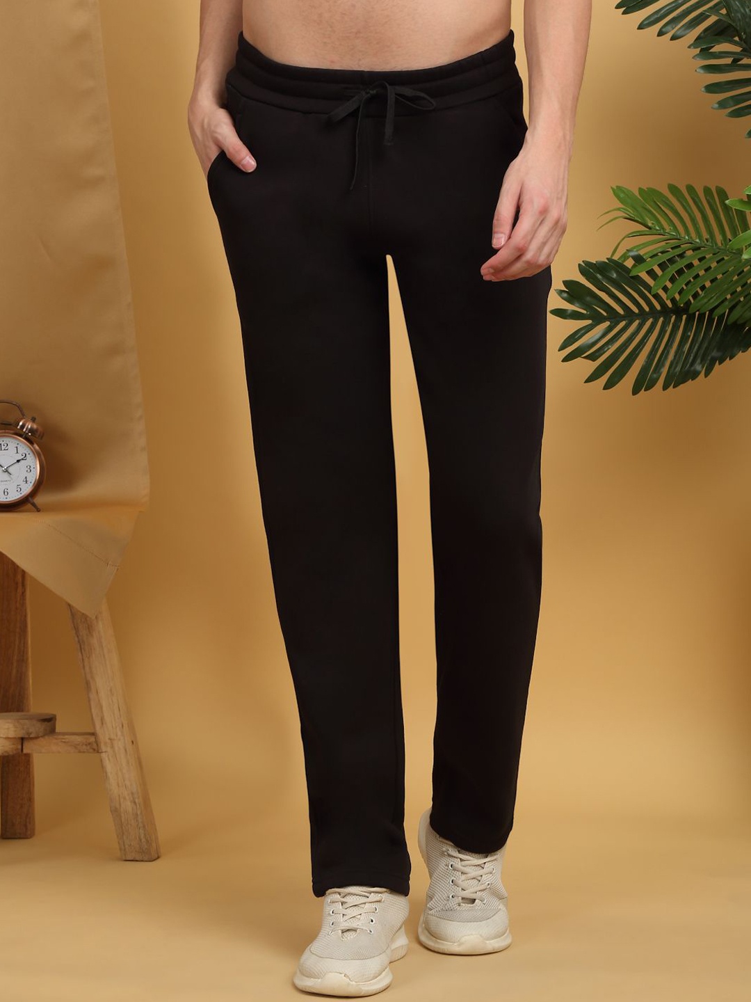 

Sweet Dreams Men Solid Mid-Rise Track Pants, Black