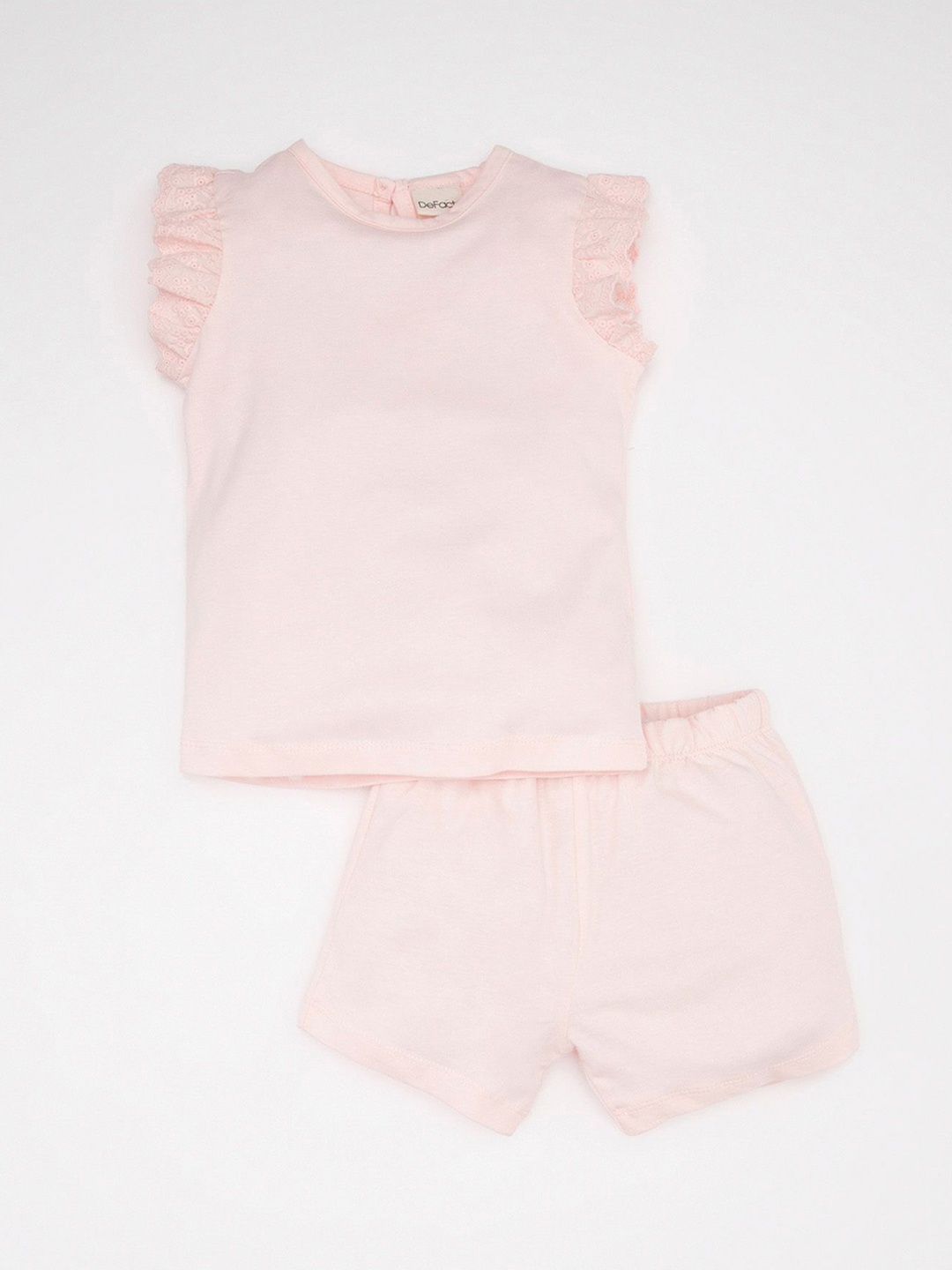 

DeFacto Infant Girls Pure Cotton T-Shirt With Shorts Night Suit, Pink