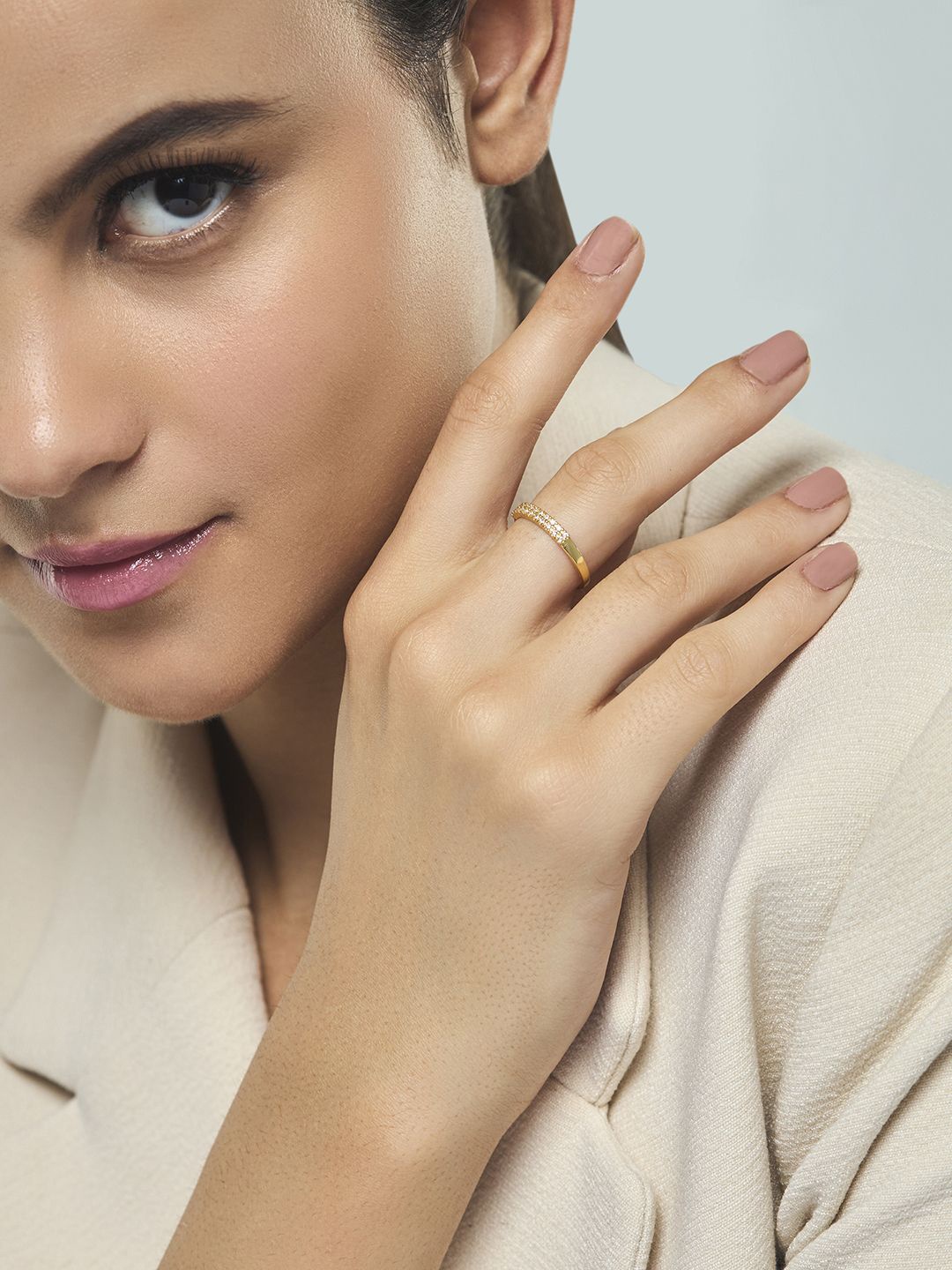 

Kushal's Fashion Jewellery Sterling Silver Gold-Plated Cubic Zirconia Finger Ring