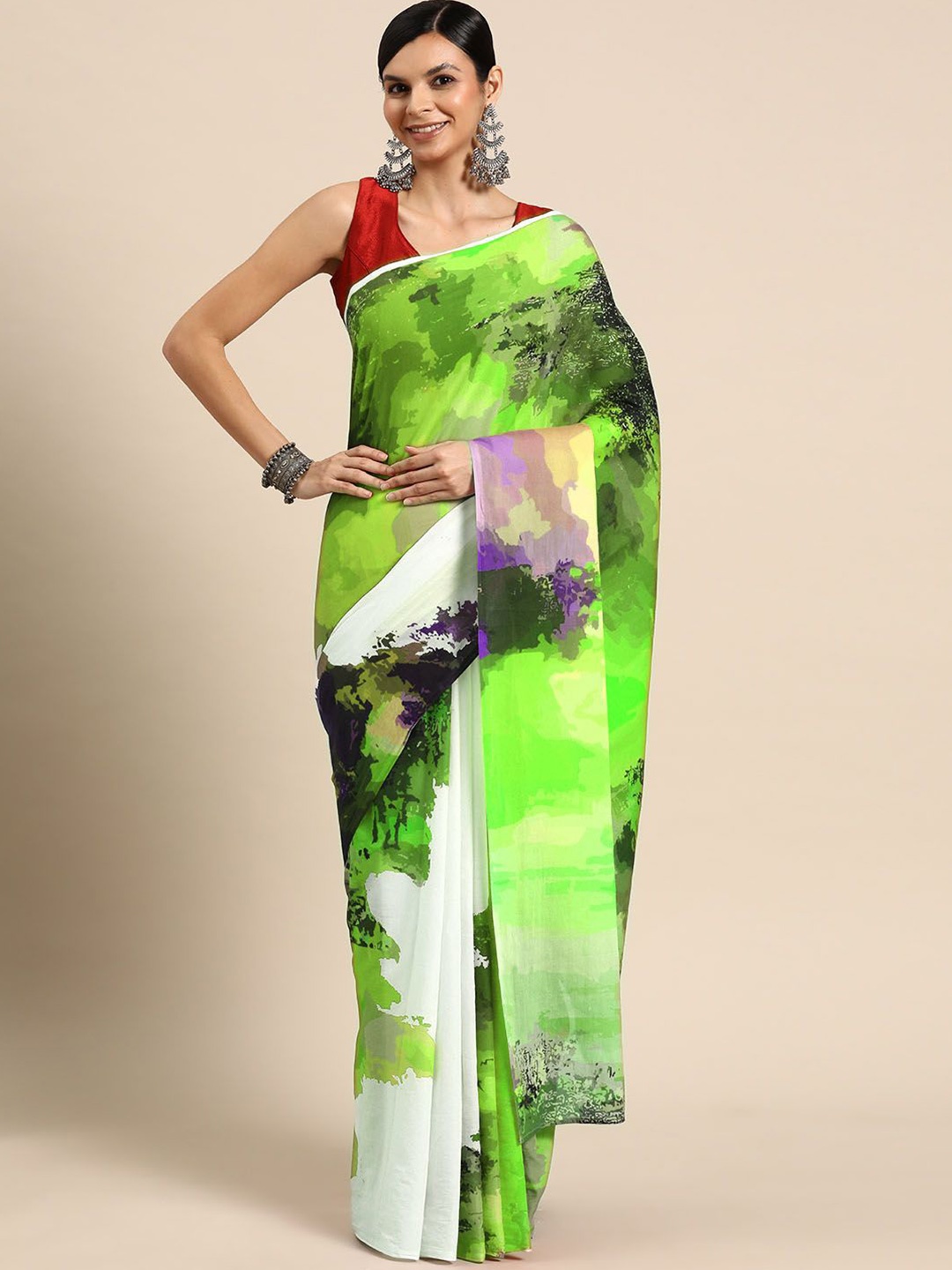 

BUTA BUTI Printed Pure Cotton Saree, Green