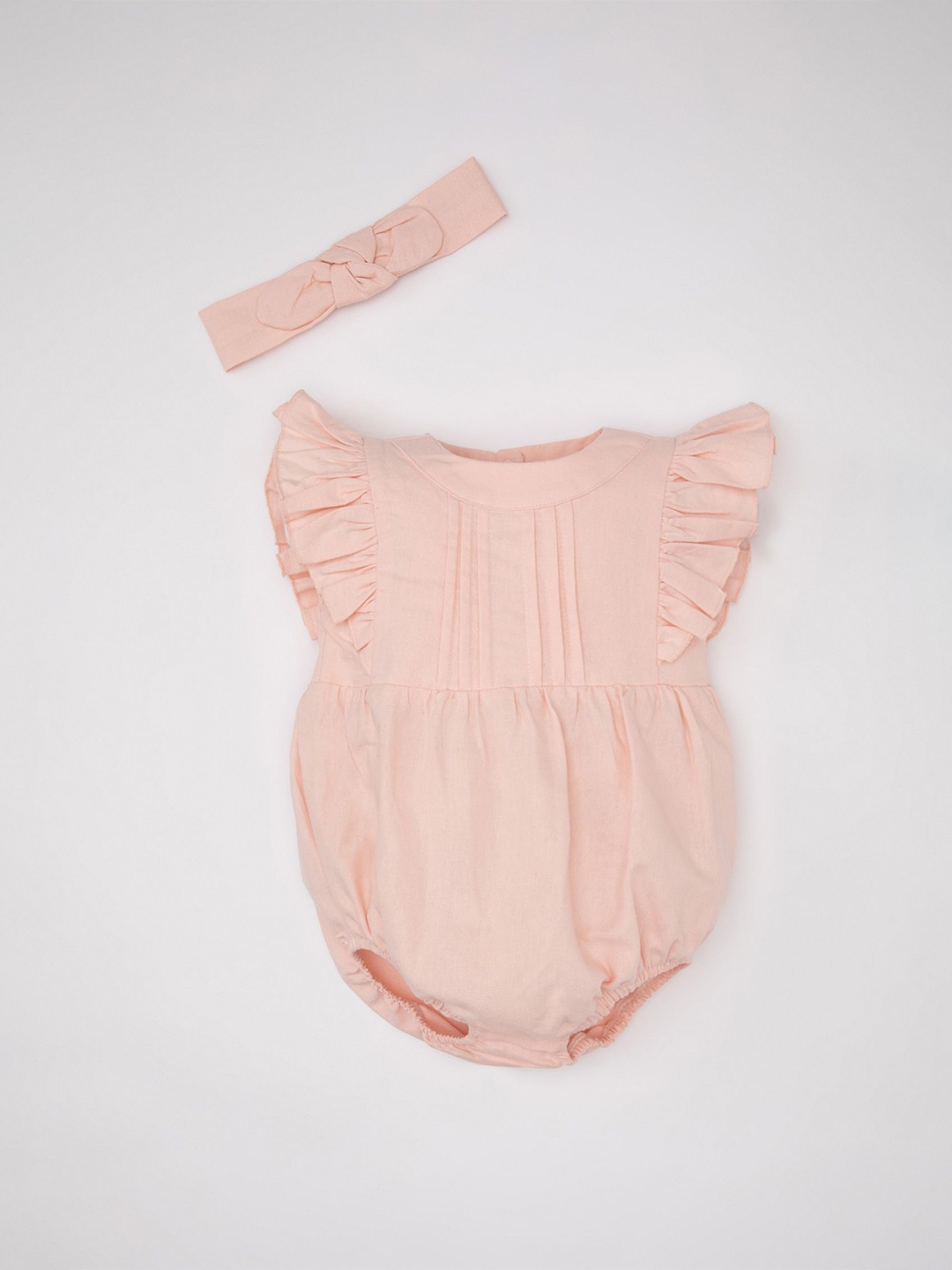 

DeFacto Infant Girls Round Neck Bodysuit With Headband, Peach