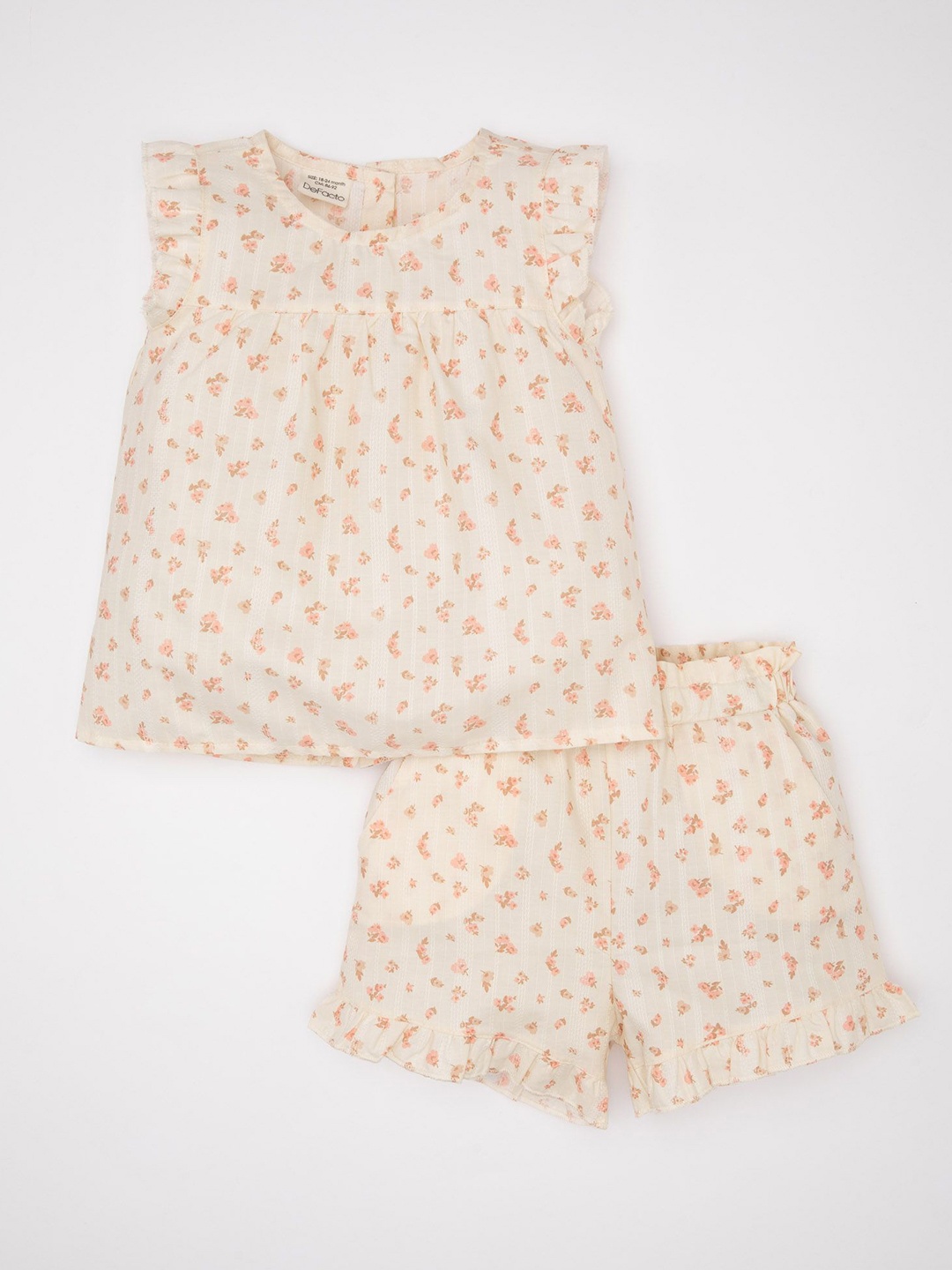 

DeFacto Infants Girls Printed Pure Cotton Top with Shorts, Peach
