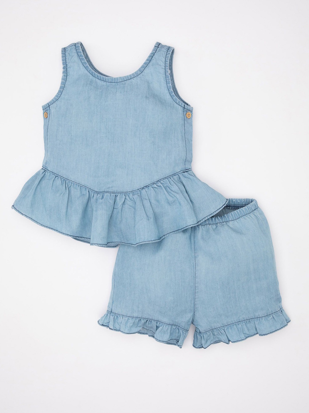 

DeFacto Girls Sleeveless Pure Cotton Top With Shorts, Blue