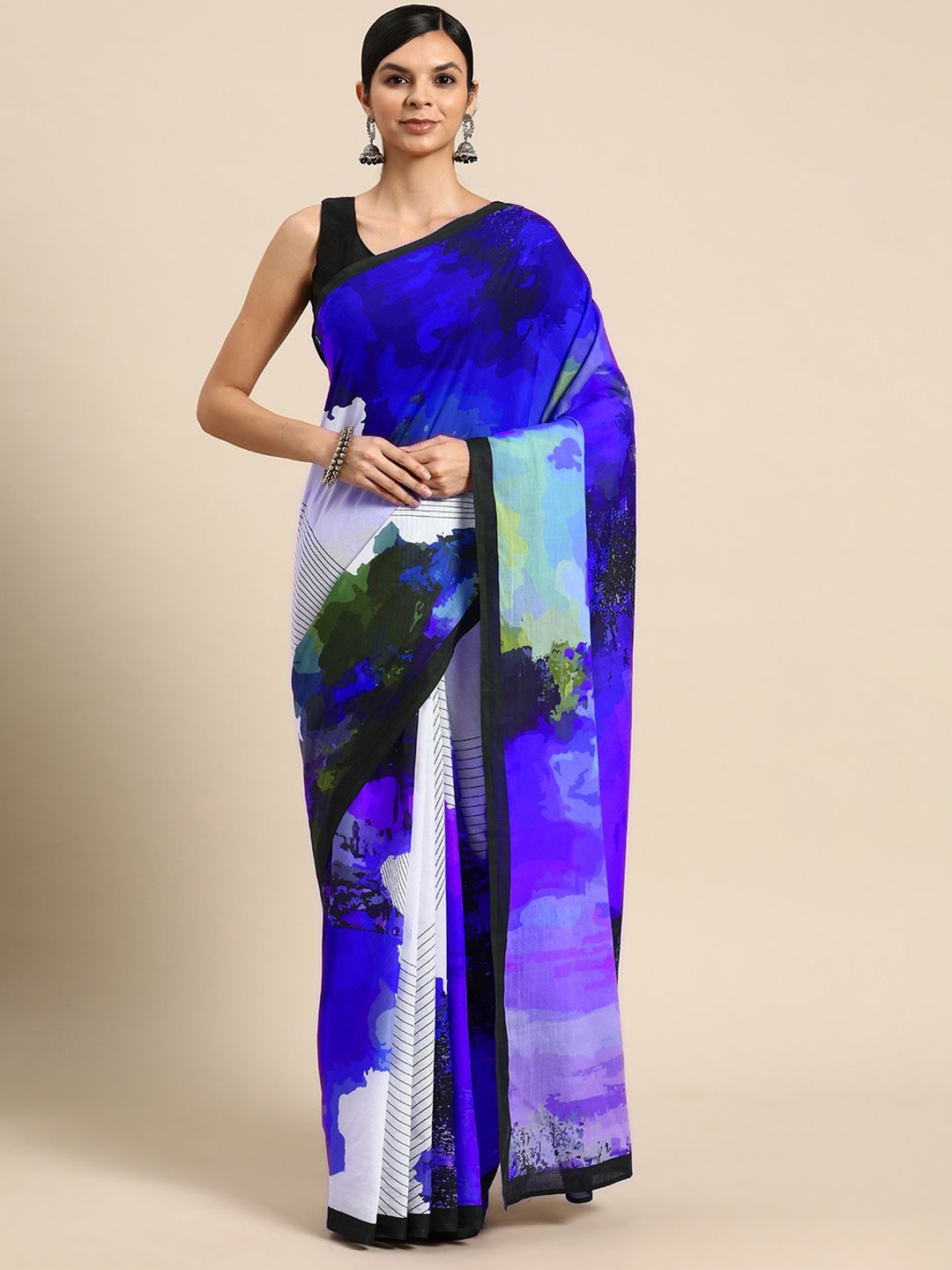 

BUTA BUTI Pure Cotton Abstract Printed Saree, Blue