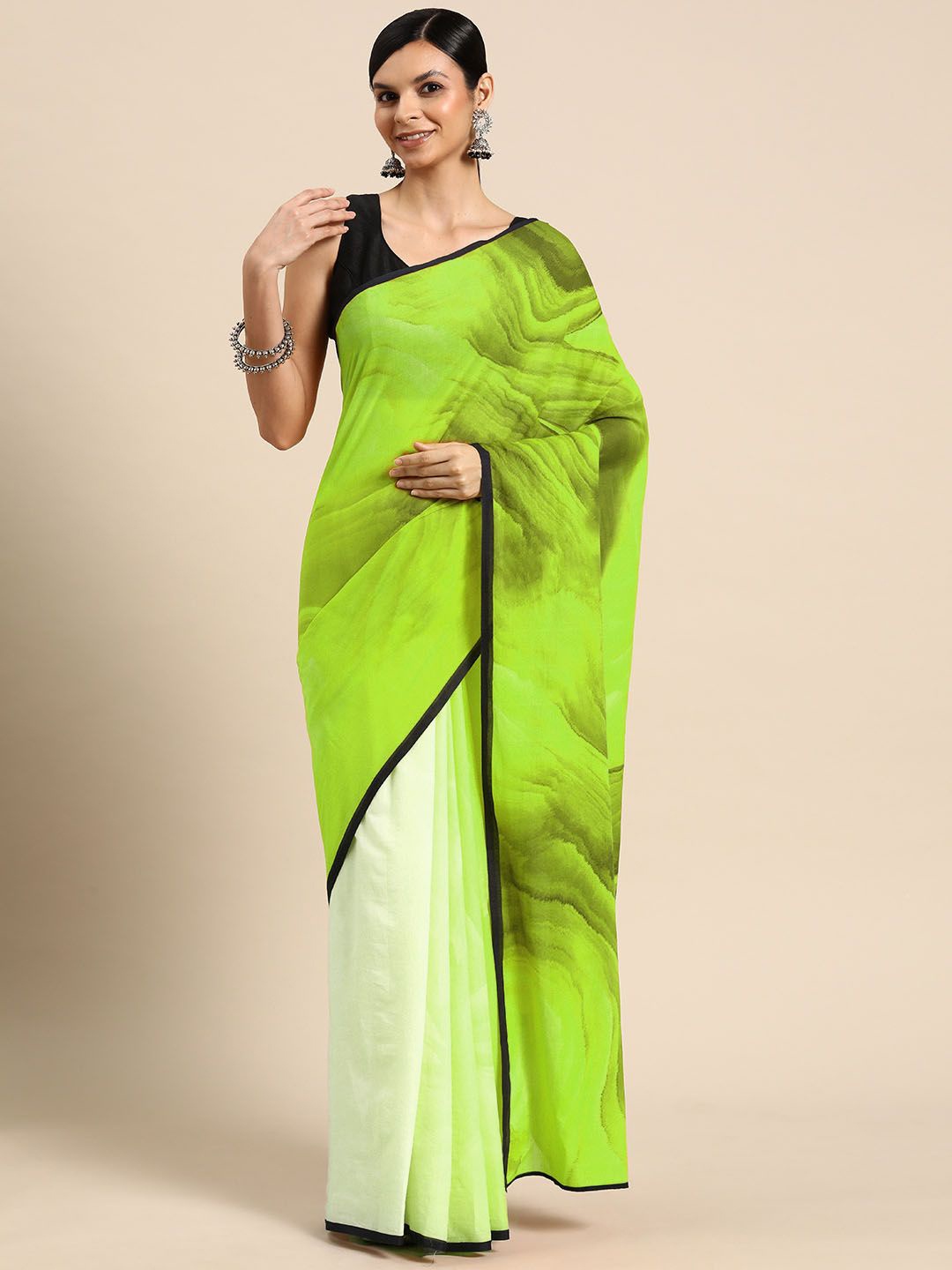 

BUTA BUTI Abstract Printed Pure Cotton Saree, Green