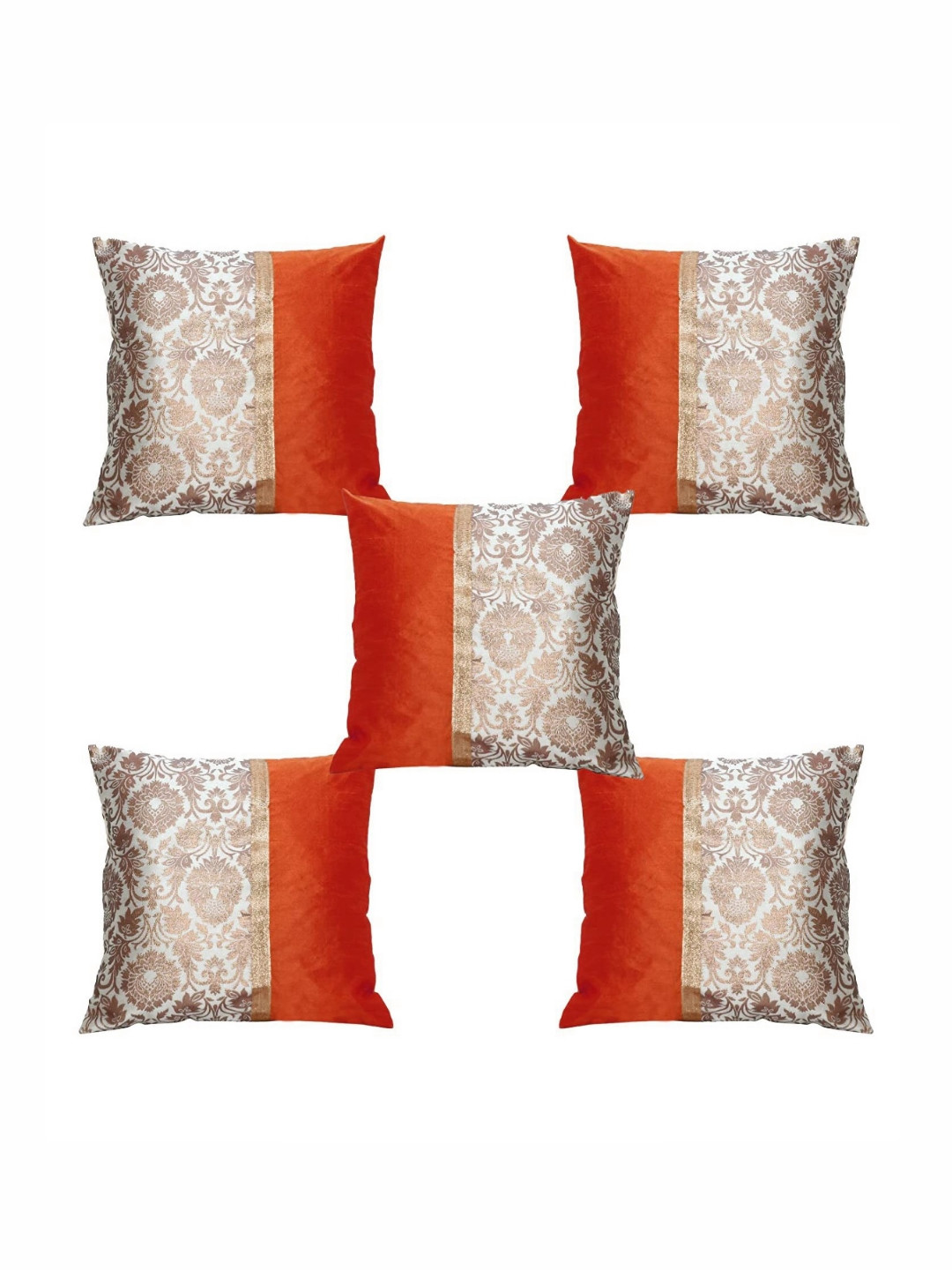 

Pink Parrot Orange Colored 5 Pieces Floral Printed Jacquard Square Cushion Covers