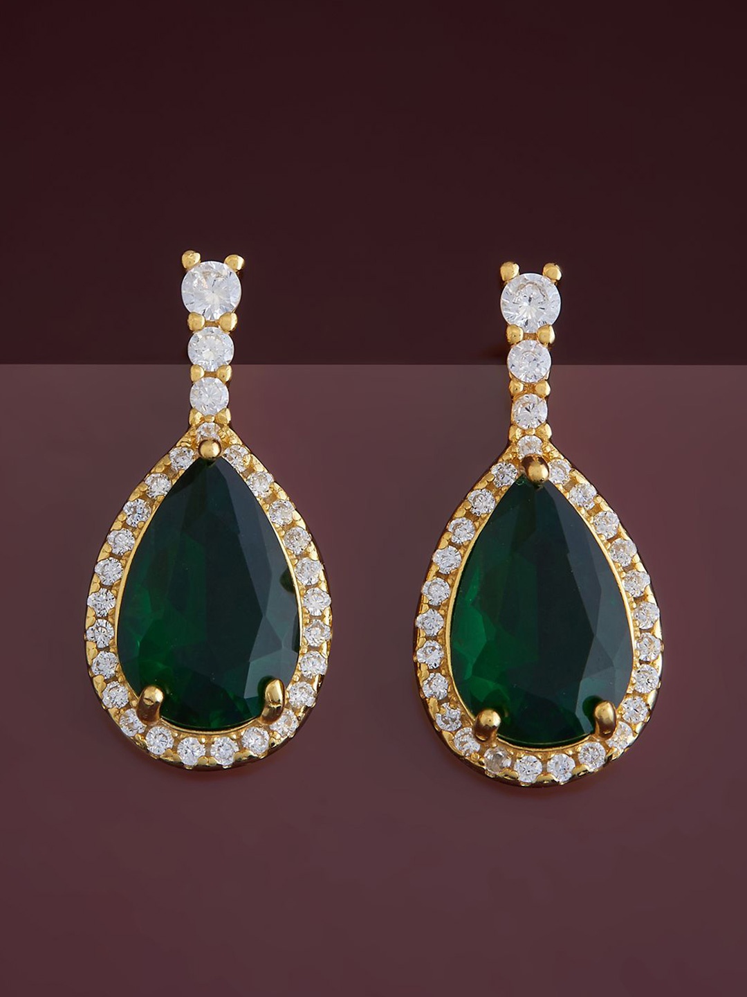 

Kushal's Fashion Jewellery Sterling Silver Cubic Zirconia Gold-Plated Studs, Green