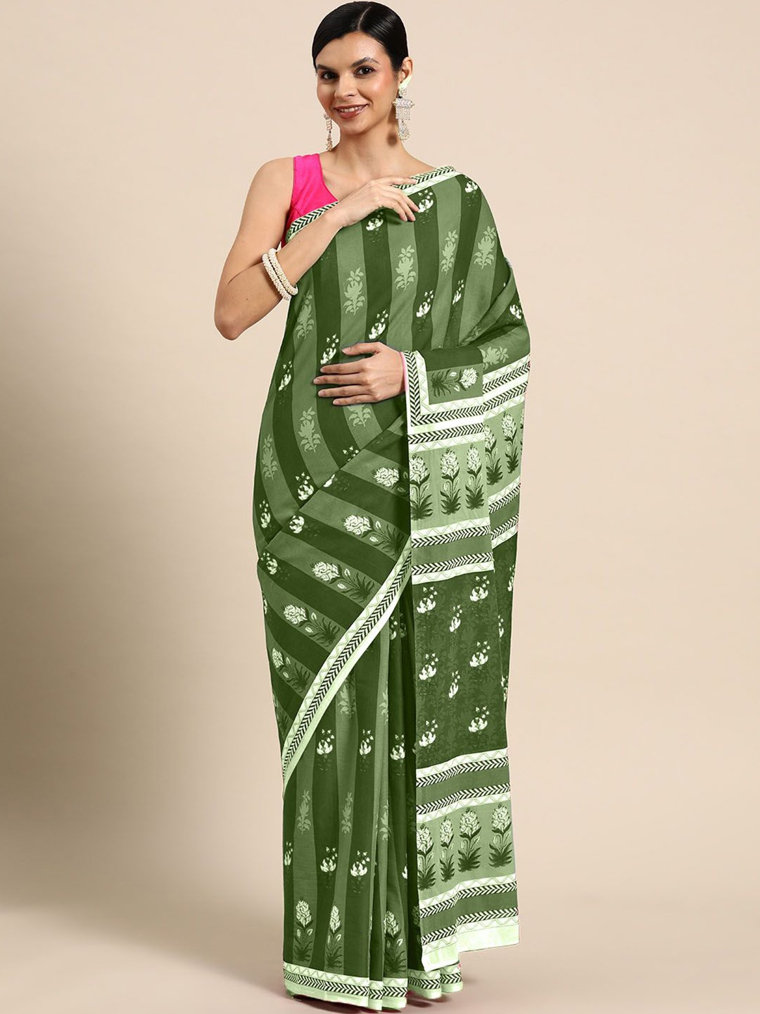 

BUTA BUTI Ethnic Motifs Pure Cotton Saree, Green