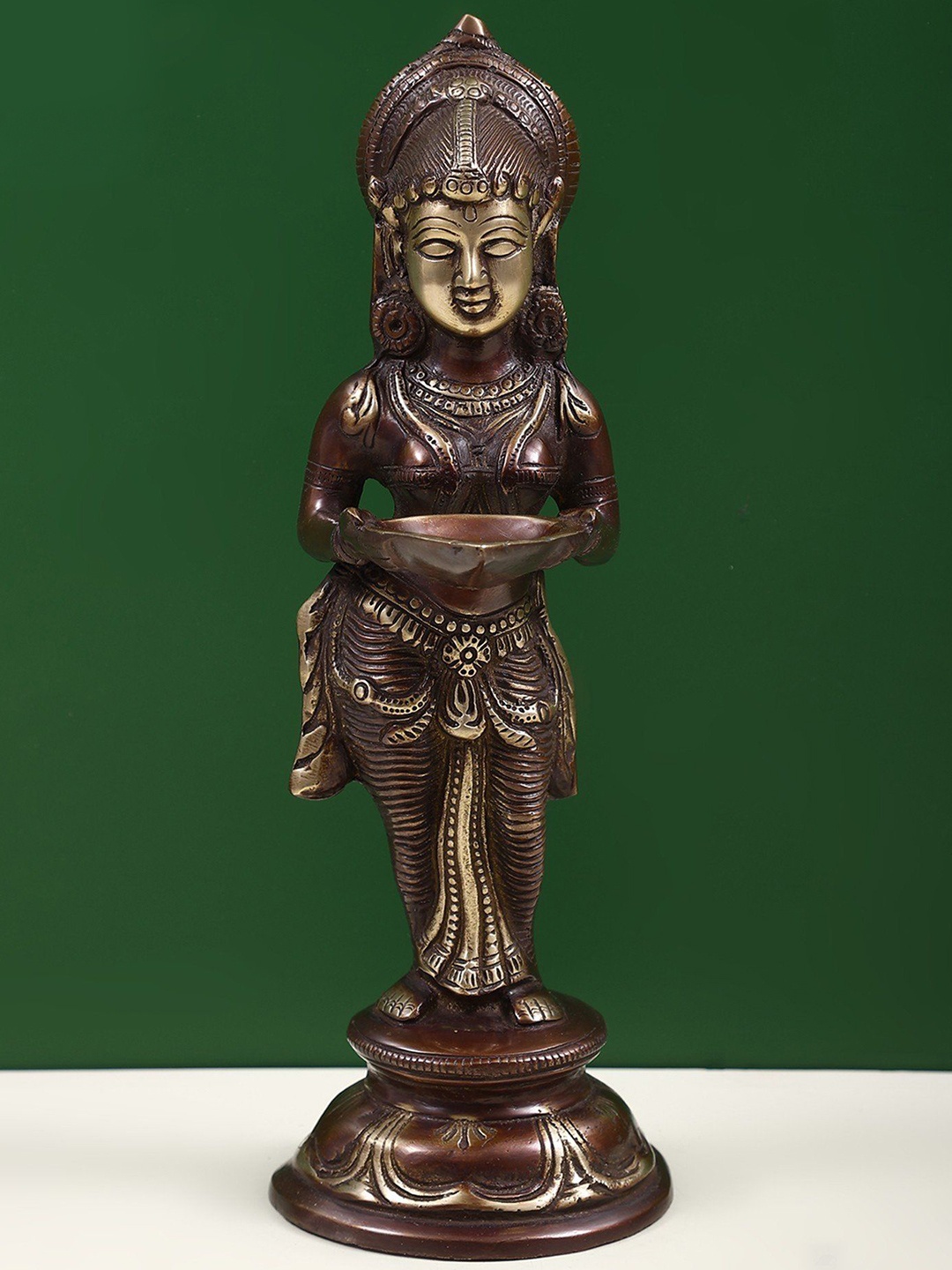 

Exotic India 12" Brass Deepalakshmi, Brown