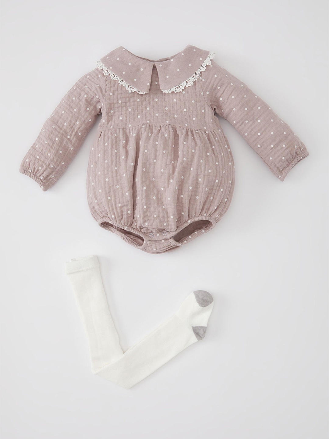 

DeFacto Girls Polka Dots Printed Bodysuit, Grey