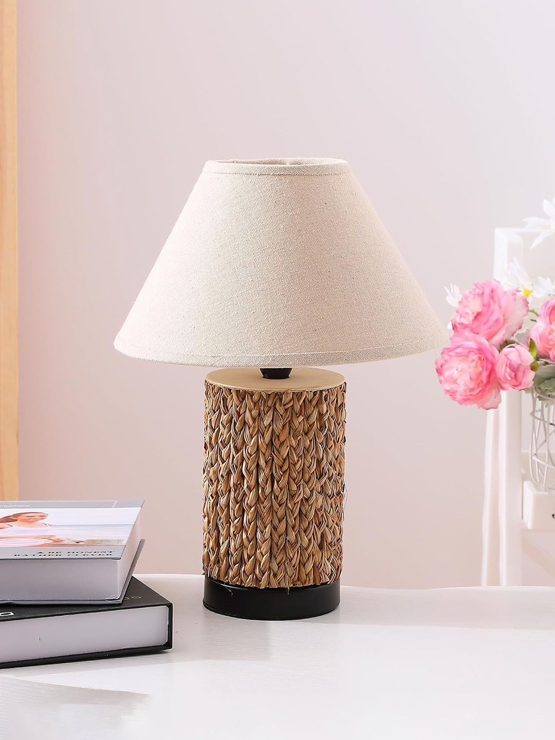 

Ekhasa Brown Textured Wooded Frustum Shaped Contemporary Table Lamp