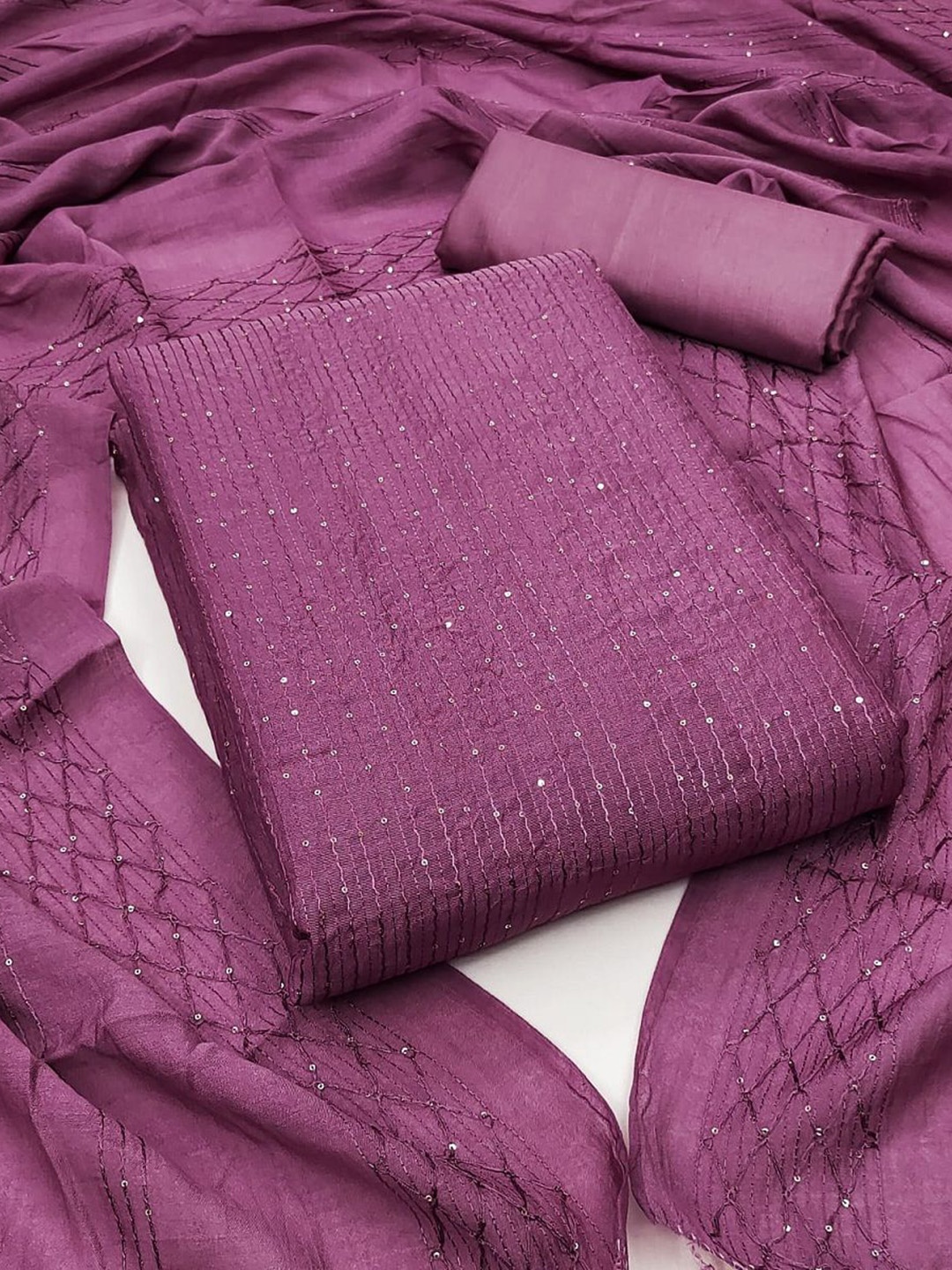 

APNISHA Embellished Sequinned Unstitched Dress Material, Purple