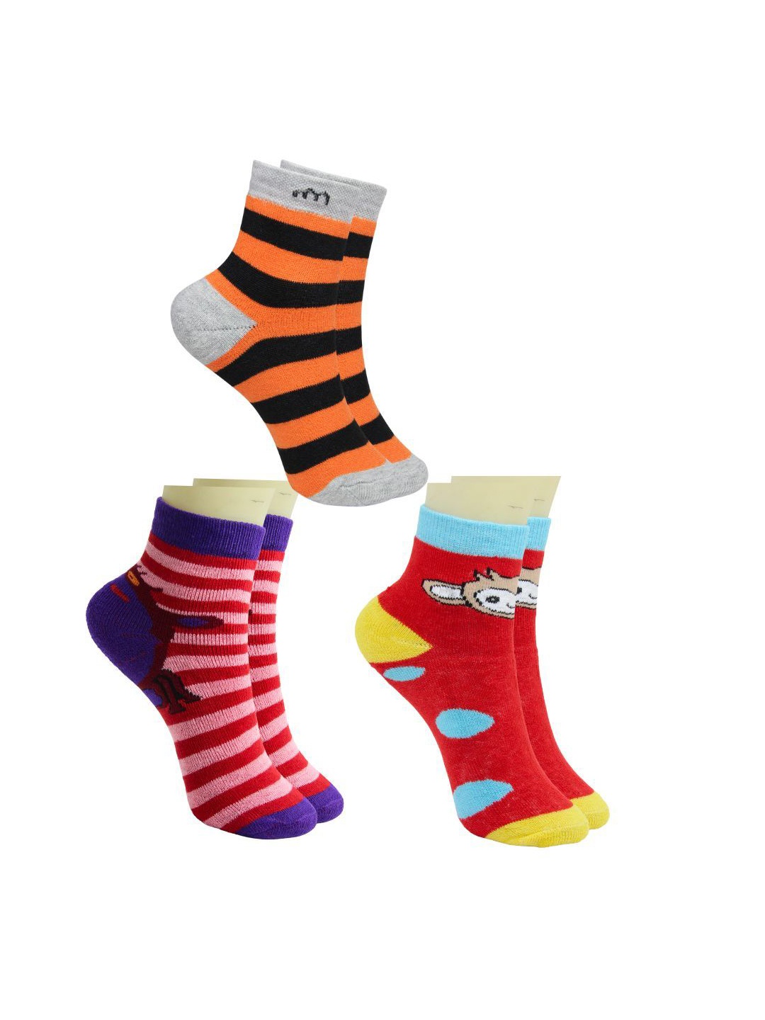 

BAESD Kids Pack Of 3 Striped Cotton Ankle Length Socks, Orange