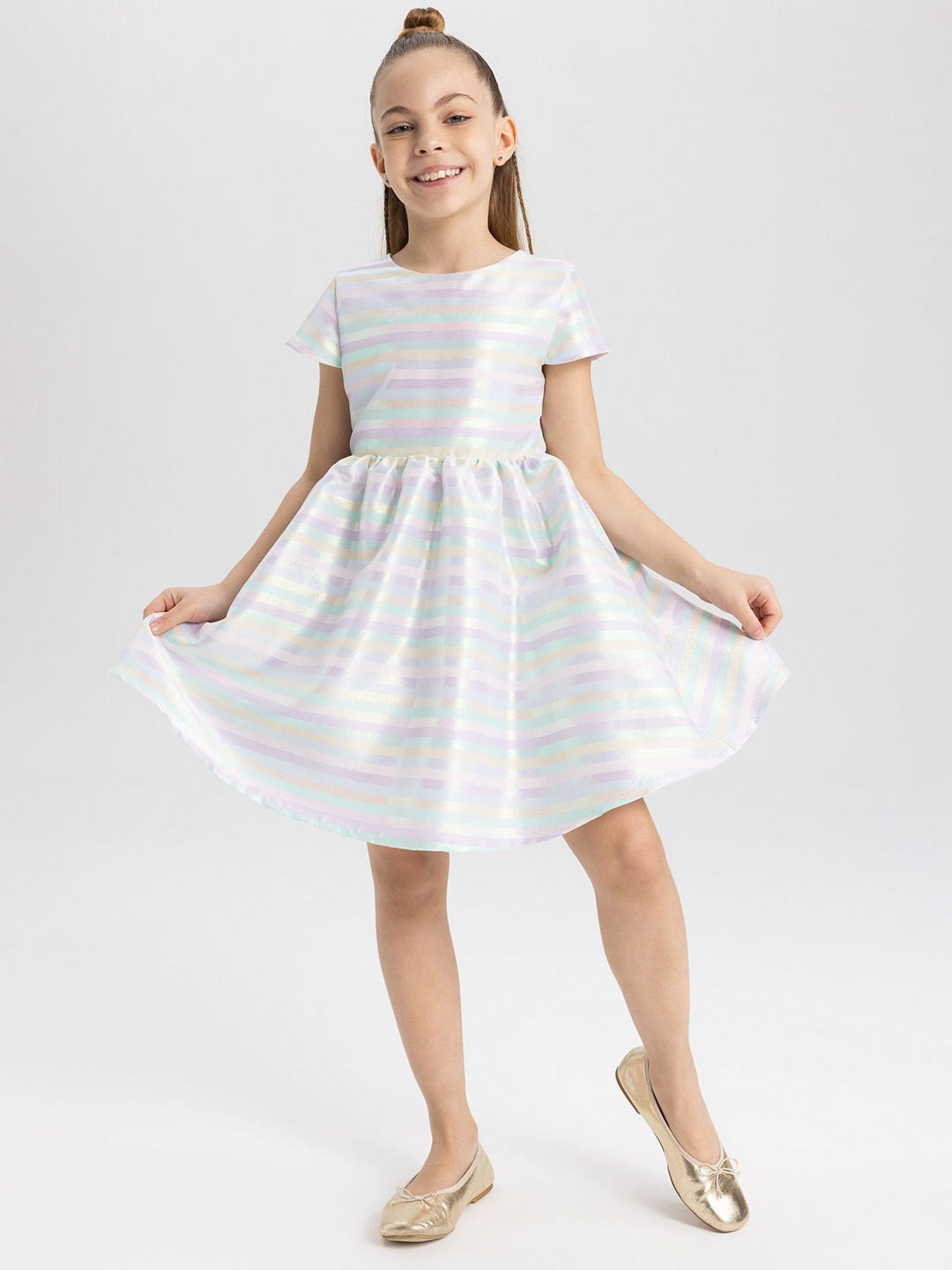 

DeFacto Girls Striped Fit & Flare Midi Dress, White