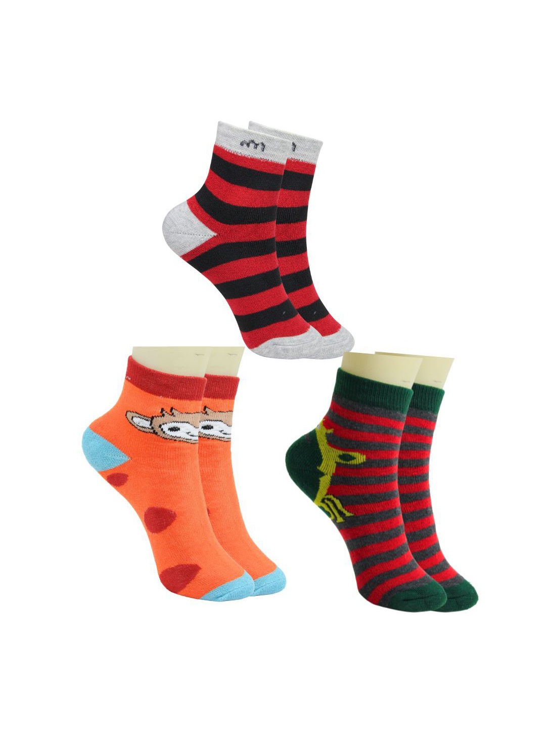 

BAESD Kids Pack Of 3 Striped Ankle Length Socks, Red
