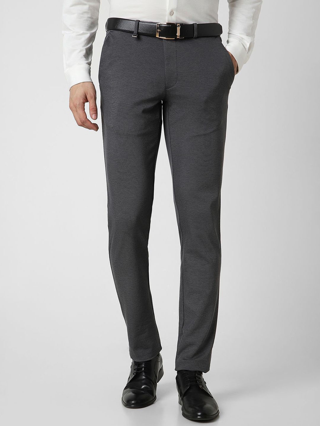 

Van Heusen Men Textured Printed Slim Fit Trousers, Grey