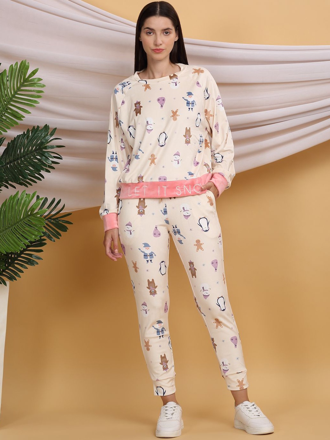 

Sweet Dreams Women Graphic Printed Night suit, Beige