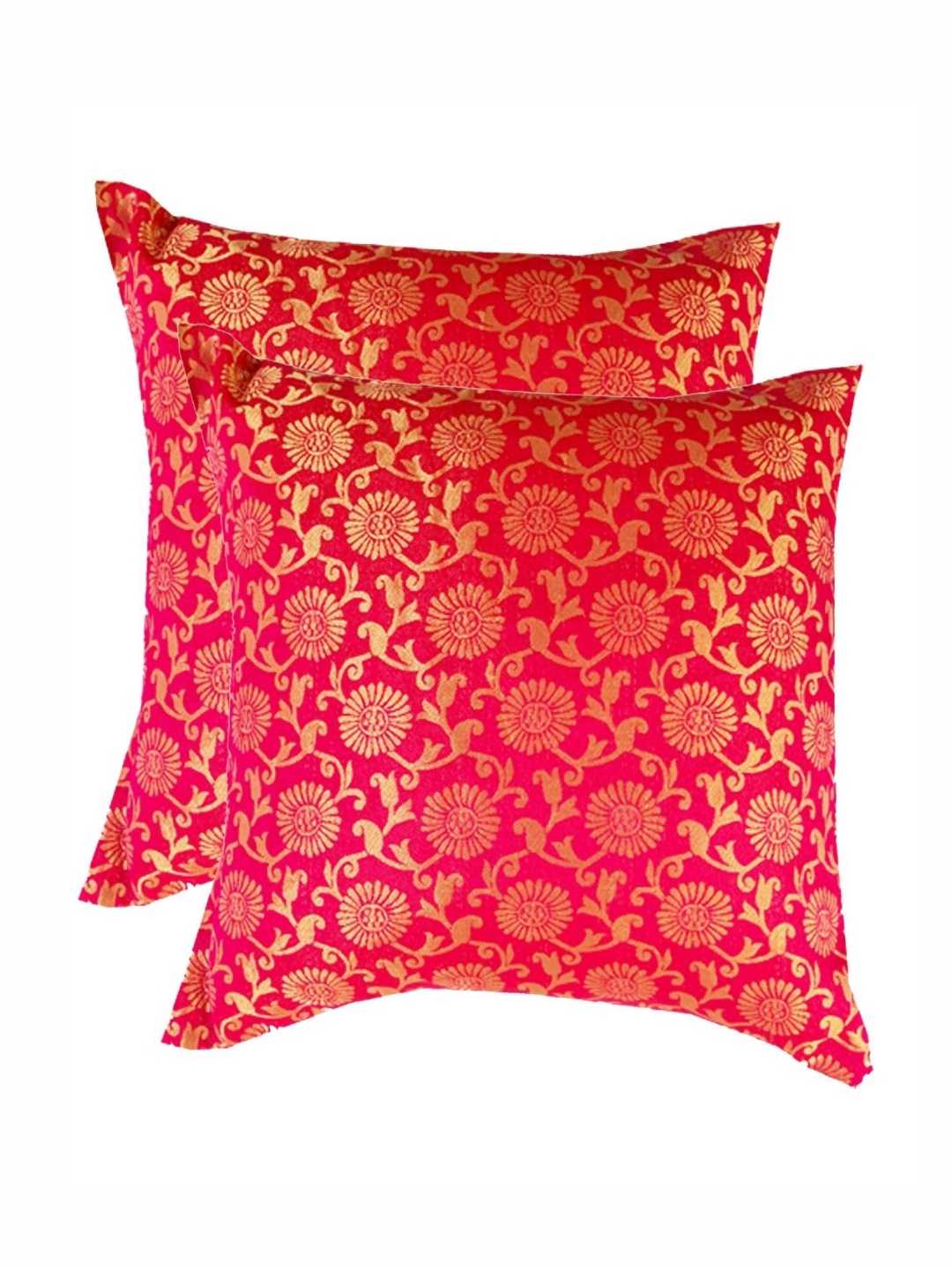 

Pink Parrot Pink & Gold Toned 2 Pieces Floral Printed Square Cushion Covers
