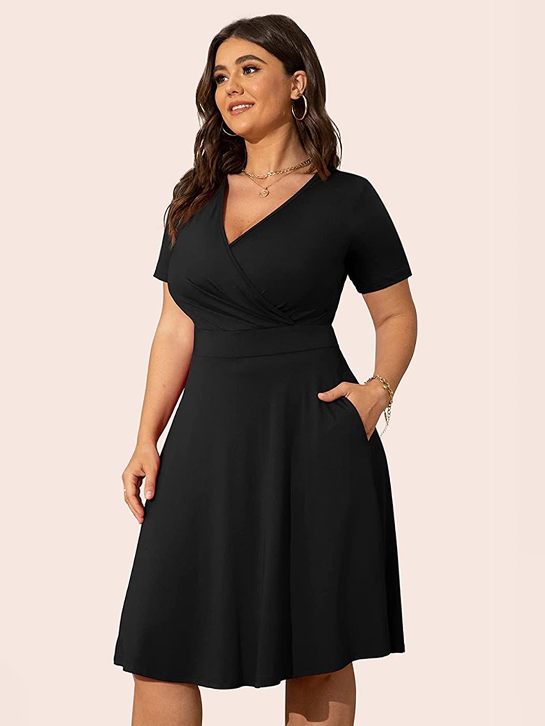 

Samsara Couture v-neck flared hem Fit & Flare Midi Dress, Black