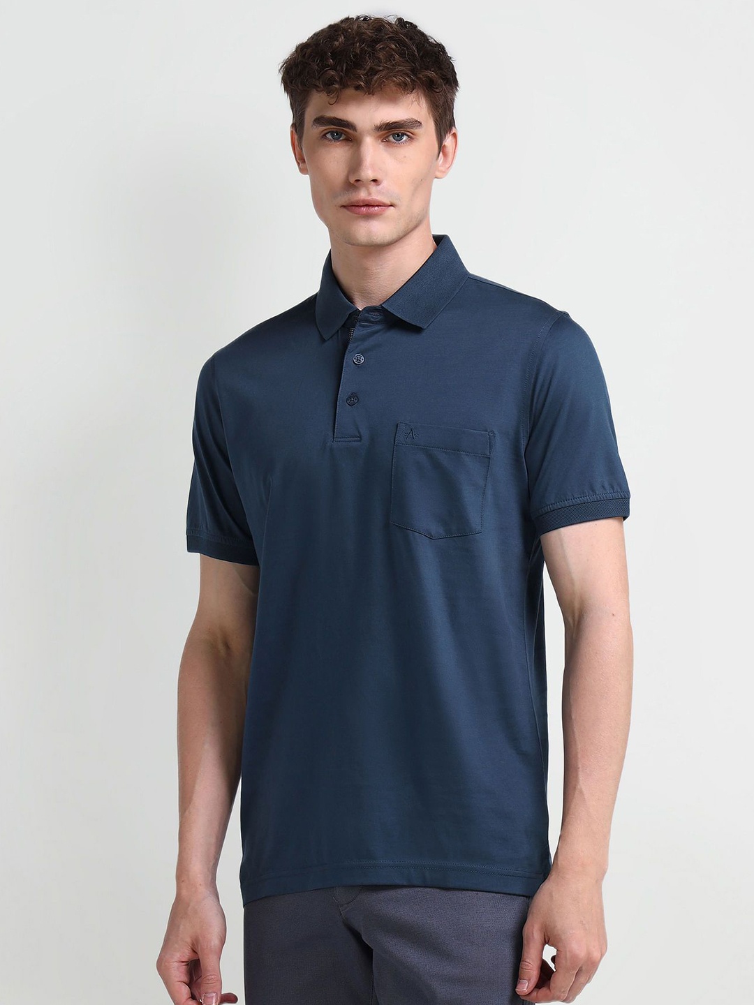 

Arrow Men Solid Polo Collar Cotton T-shirt, Navy blue