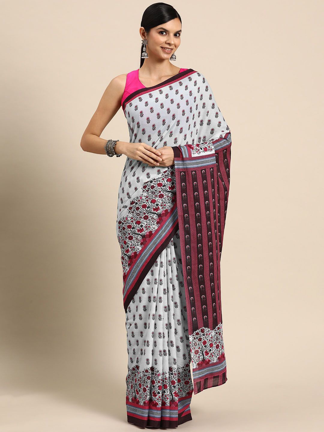 

BUTA BUTI Ethnic Motifs Cotton Saree, Red