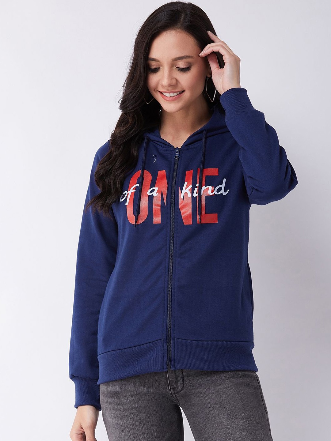 

PIVL Women Typography Printed Windcheater Hooded Jacket, Blue
