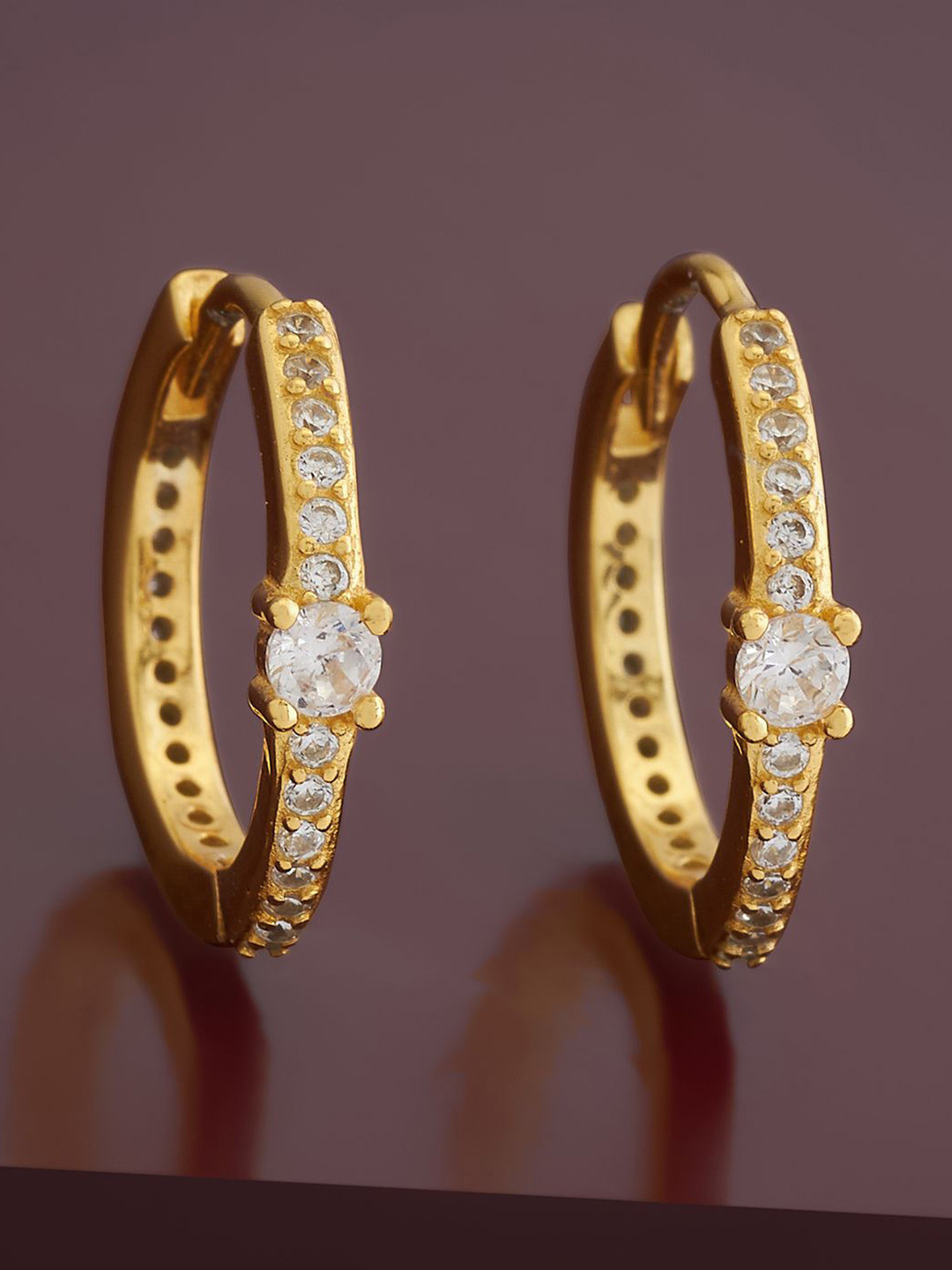 

Kushal's Fashion Jewellery Sterling Silver Cubic Zirconia Gold-Plated Hoop Earrings