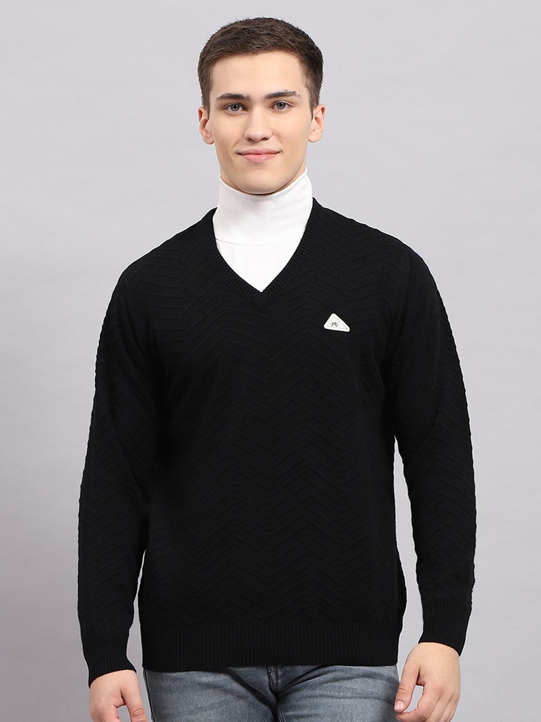 

Monte Carlo Men Chevron Woollen Pullover, Black