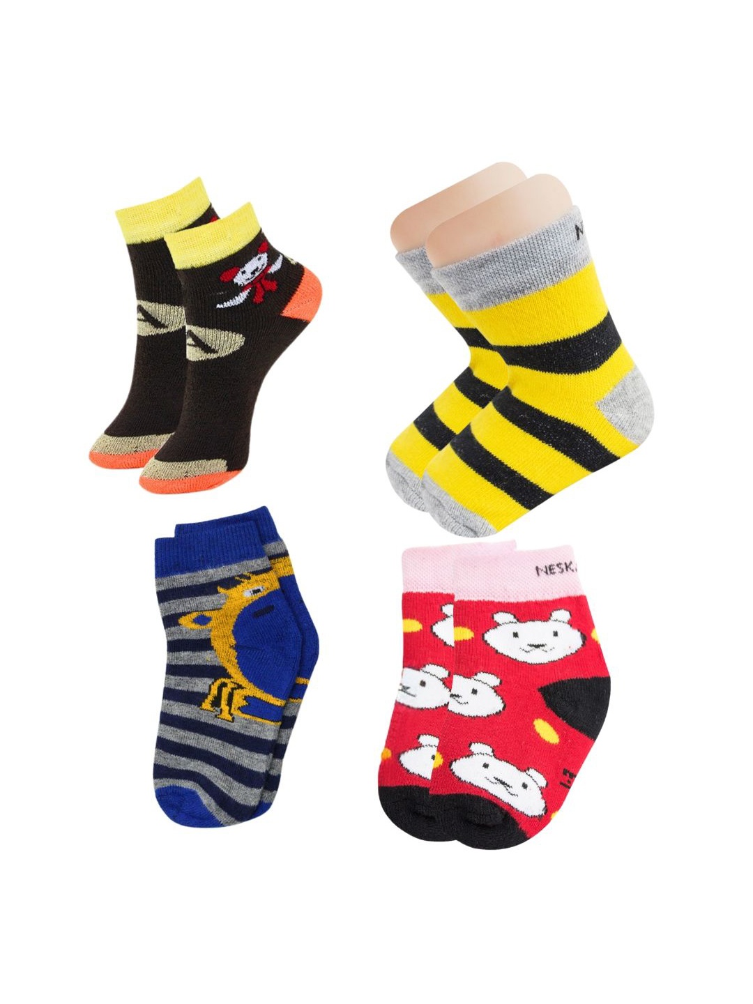 

BAESD Kids Pack Of 4 Patterned Ankle-Length Socks, Grey