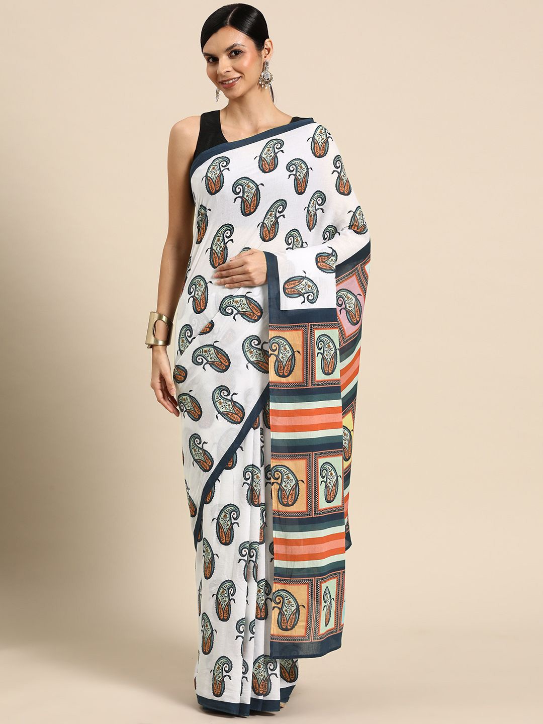 

BUTA BUTI Paisley Printed Saree, White