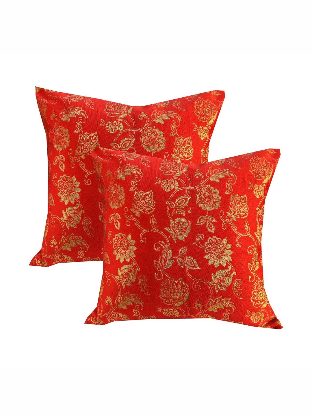 

Pink Parrot Red & Gold Toned 2 Pieces Floral Printed Square Cushion Covers