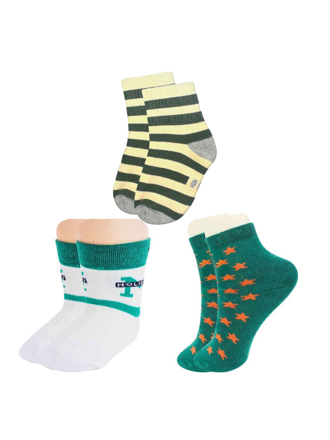 

BAESD Kids-Unisex Pack Of 3 Patterned Ankle-Length Socks, Green