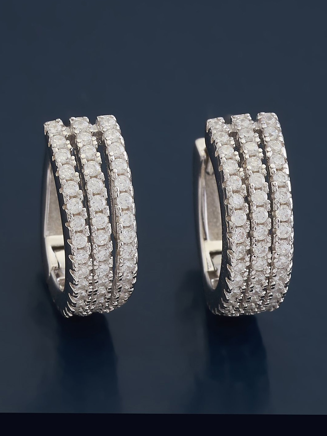 

Kushal's Fashion Jewellery Sterling Silver Cubic Zirconia Rhodium-Plated Hoop Earrings