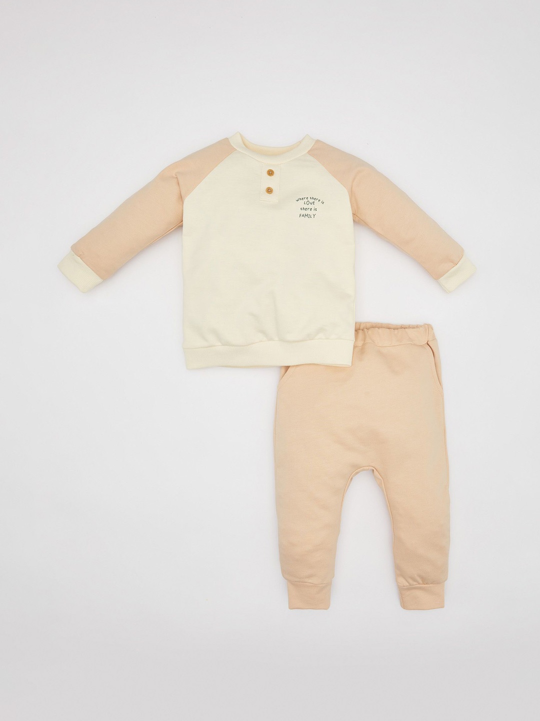 

DeFacto Boys Colorblocked Pure Cotton T-shirt With Joggers, Beige