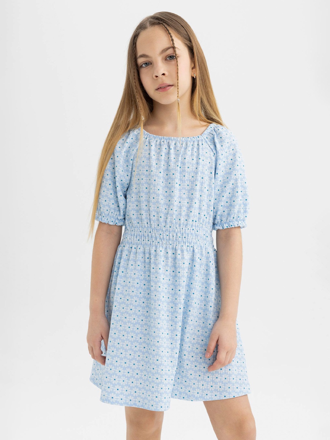 

DeFacto Girls Floral Print Fit & Flare Dress, Blue