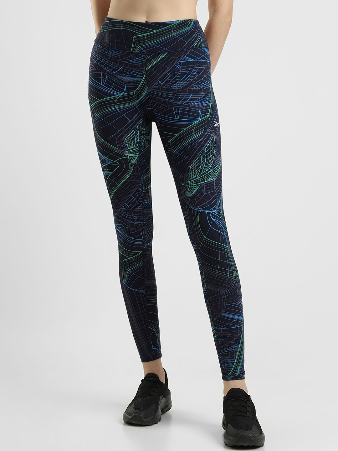 

Reebok Women Printed Training Supply Lux Perform Technical Twist Tights, Navy blue