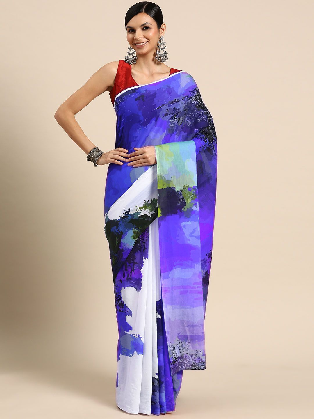 

BUTA BUTI Pure Cotton Printed Saree, Blue