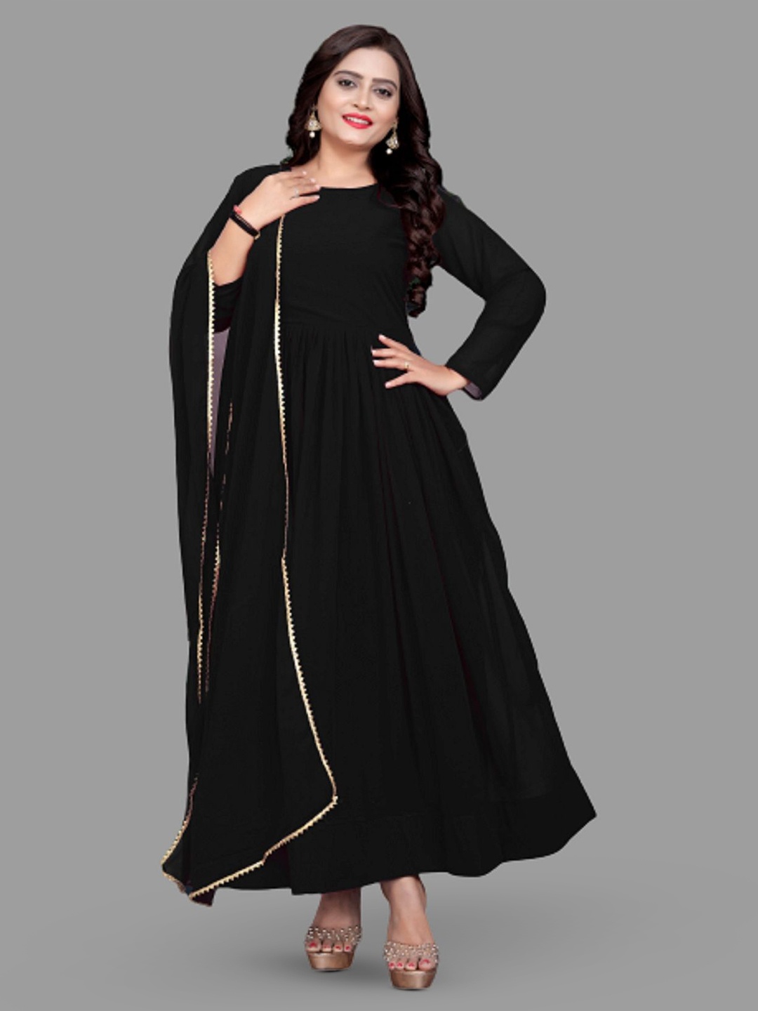 

Aika Georgette Fit & Flare Maxi Dress, Black