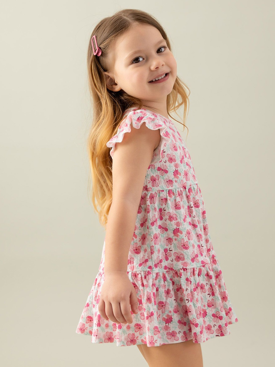 

DeFacto Girls Floral Printed A-Line Dress, Pink