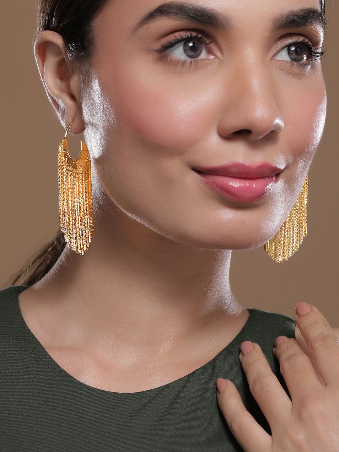 

Rubans 18K Gold Plated Statement Long Multi-Strand Tassel Earrings