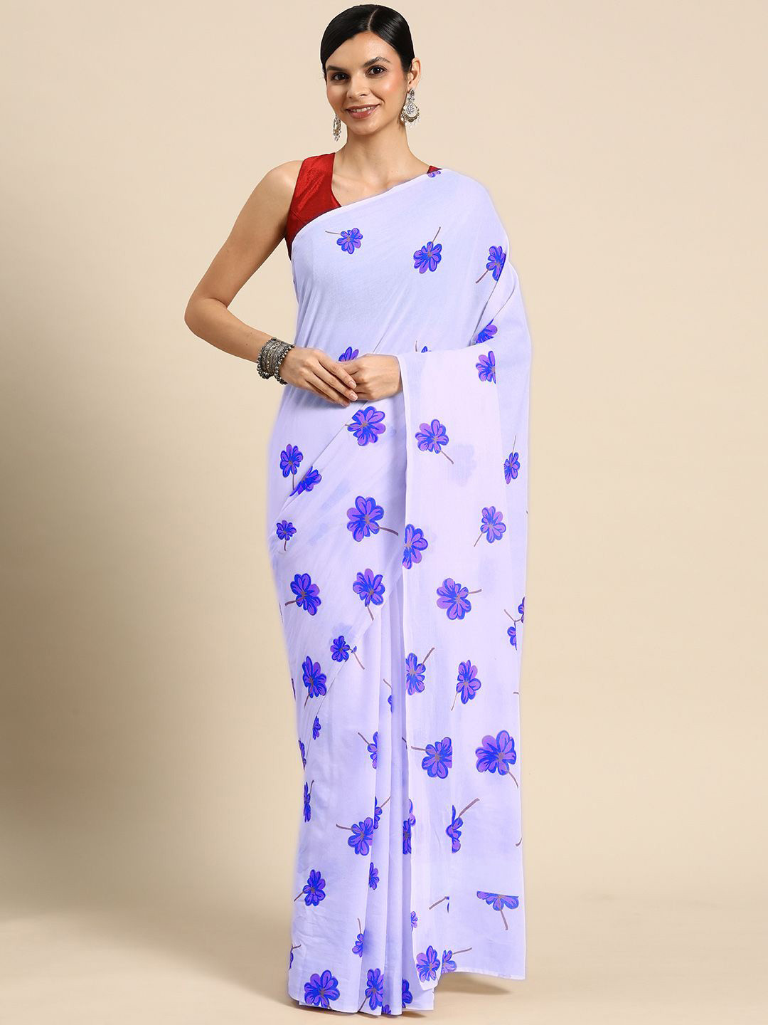 

BUTA BUTI Floral Pure Cotton Printed Saree, Blue