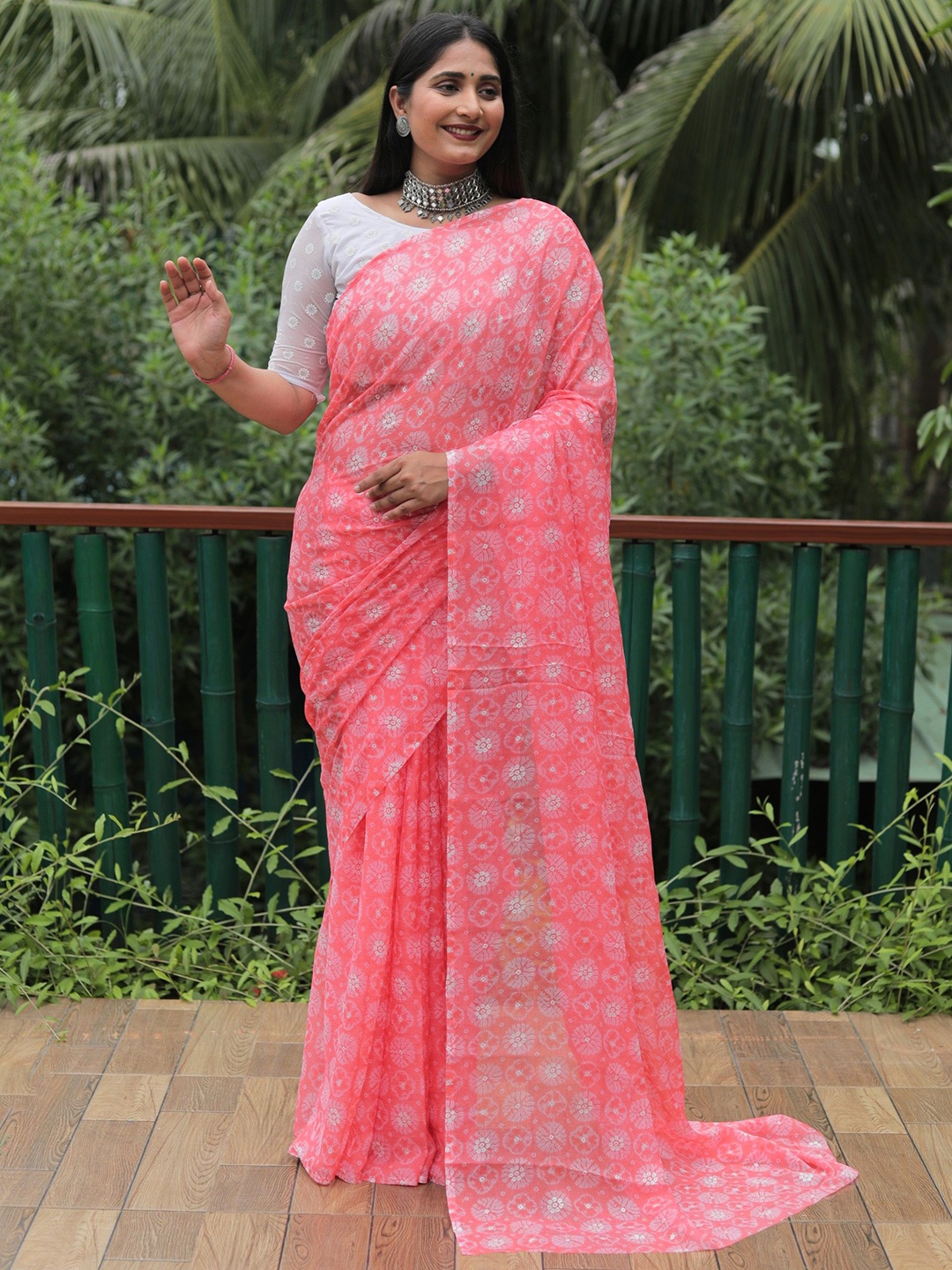 

Anaita Floral Poly Chiffon Saree, Peach