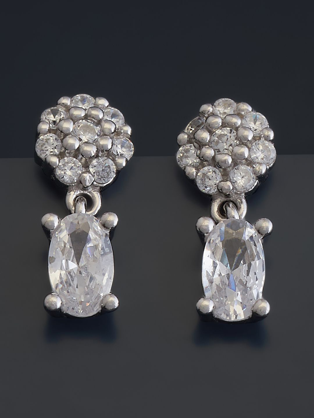 

Kushal's Fashion Jewellery Rhodium Plated 92.5 Pure Silver Cubic Zirconia Drop Earrings, White
