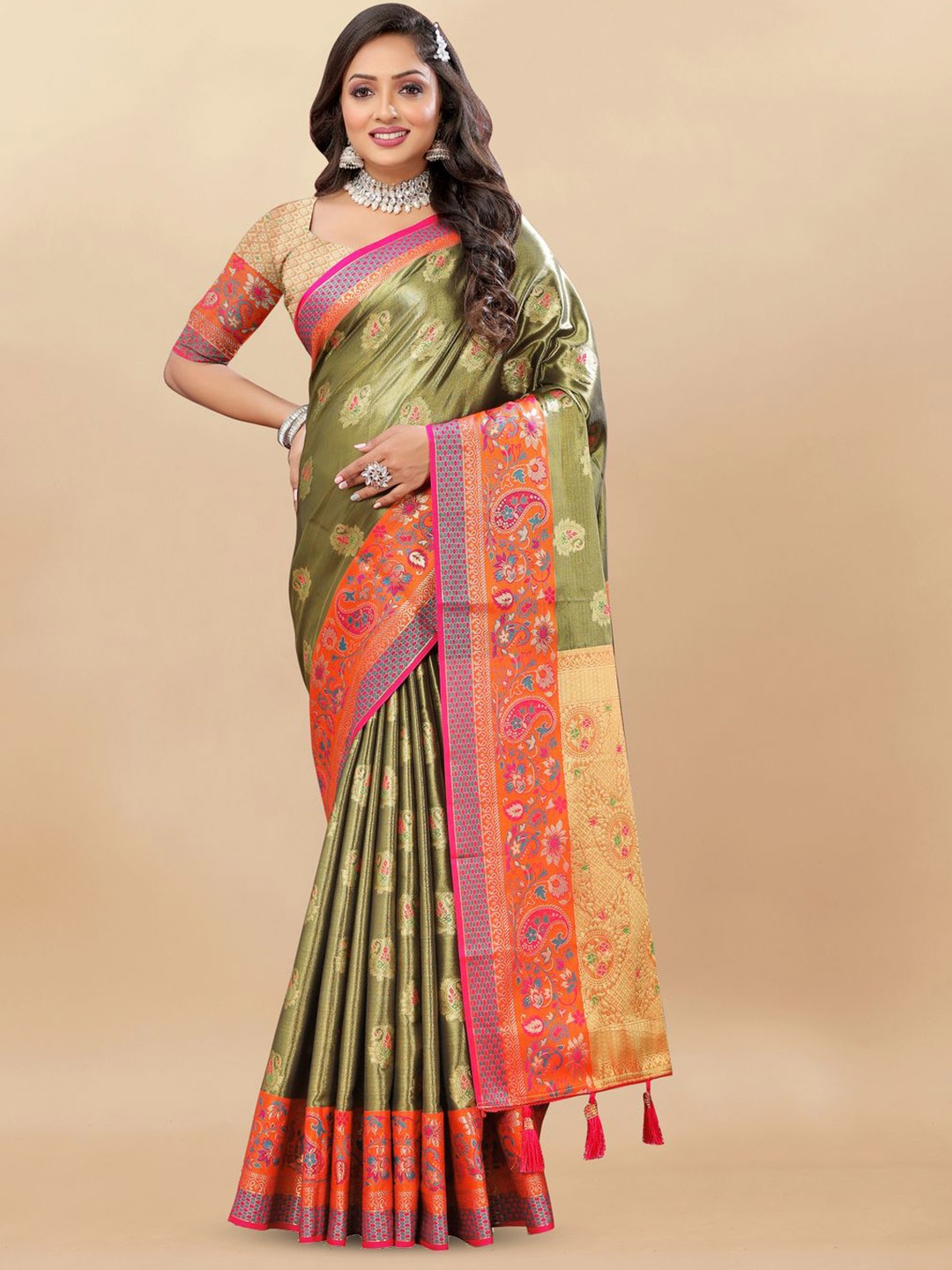 

MOKSHA DESIGNS Woven Design Zari Pure Silk Banarasi Saree, Green